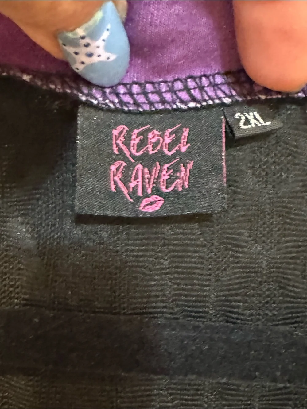 Rebel Raven Black Knit Two-Piece Short Set with Purple Trim Sz 2XL